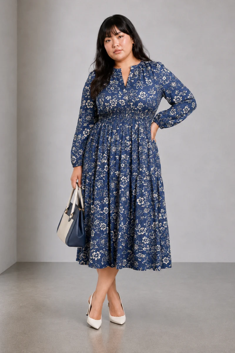 Serea|Viscose Smocked Waist Maxi Dress