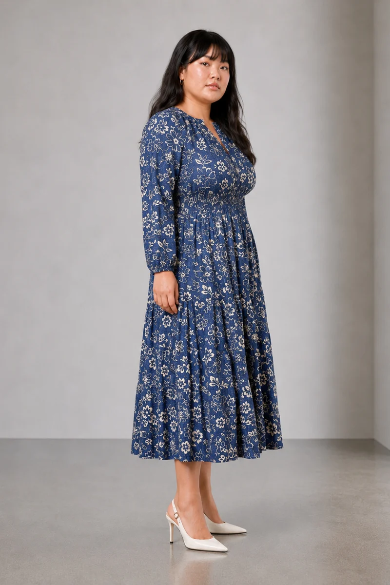 Serea|Viscose Smocked Waist Maxi Dress