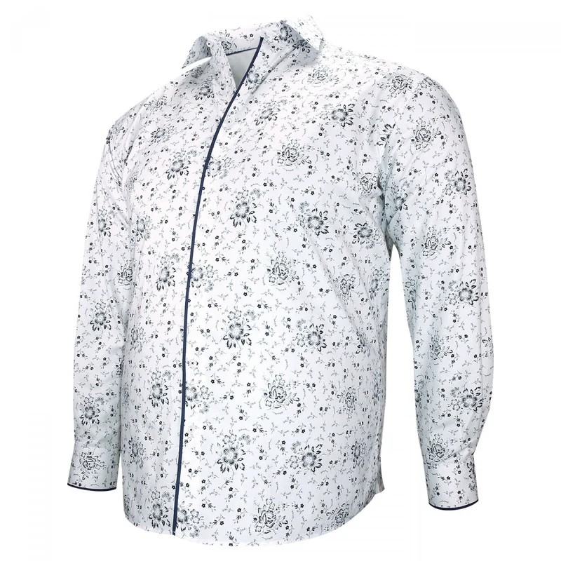 Chemise homme grande taille tissu imprimé coupe droite FIORBLU Doublissimo