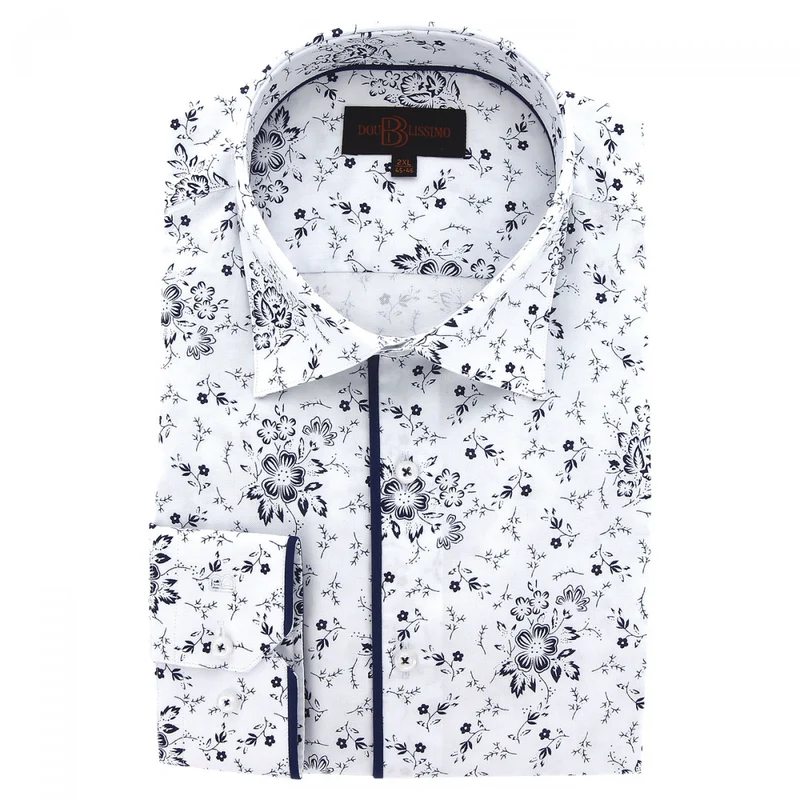 Chemise homme grande taille tissu imprimé coupe droite FIORBLU Doublissimo