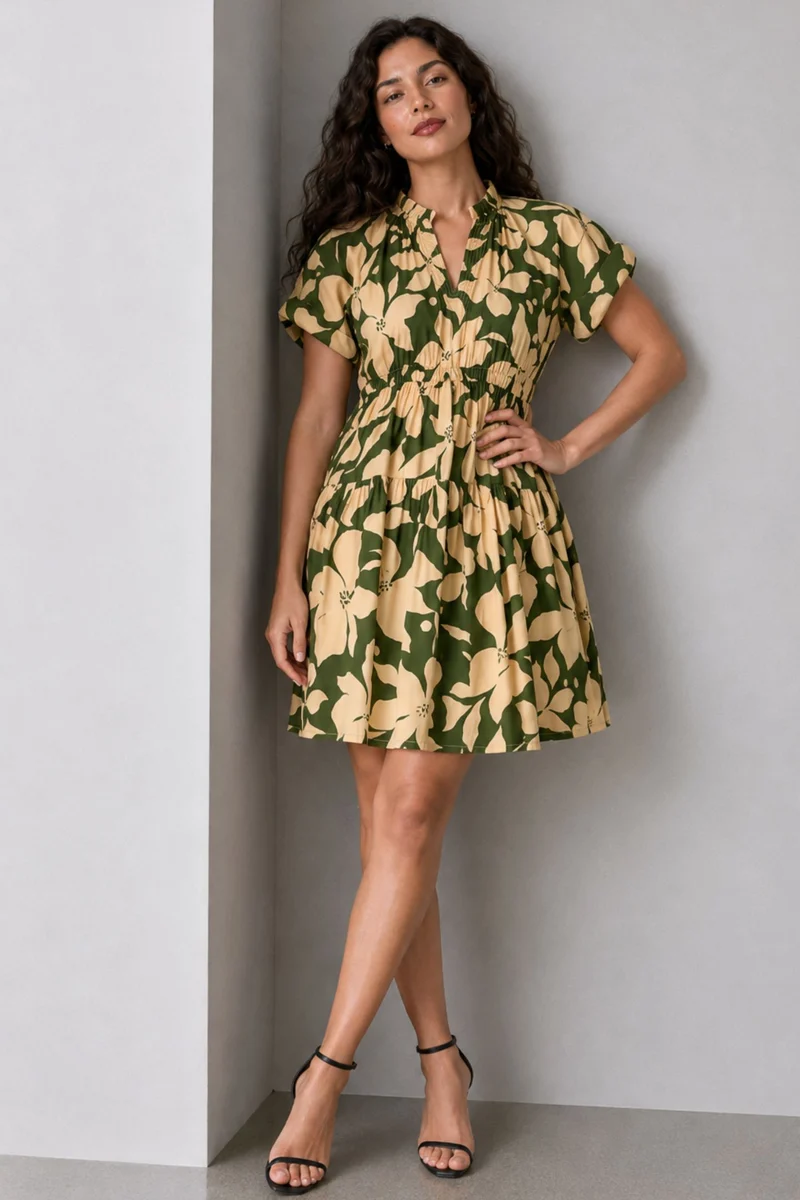 Savina|Viscose Fit Flare Tiered Mini Dress