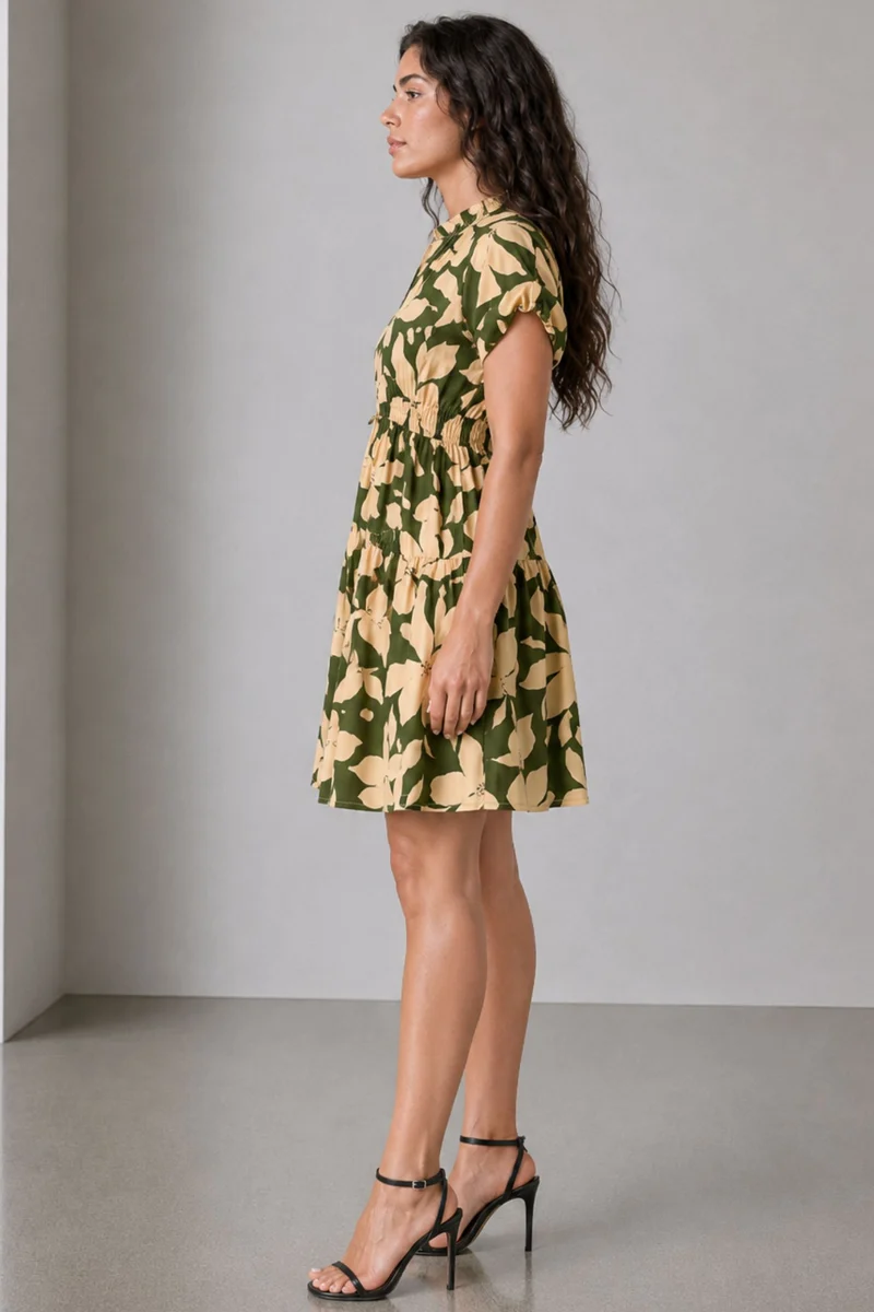 Savina|Viscose Fit Flare Tiered Mini Dress