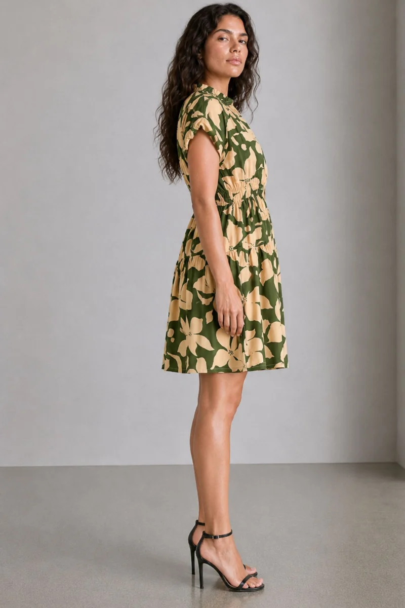 Savina|Viscose Fit Flare Tiered Mini Dress