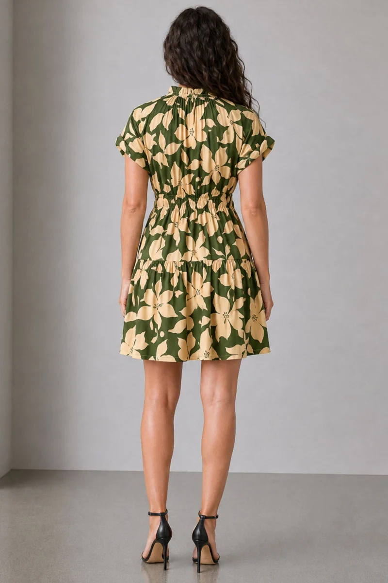 Savina|Viscose Fit Flare Tiered Mini Dress