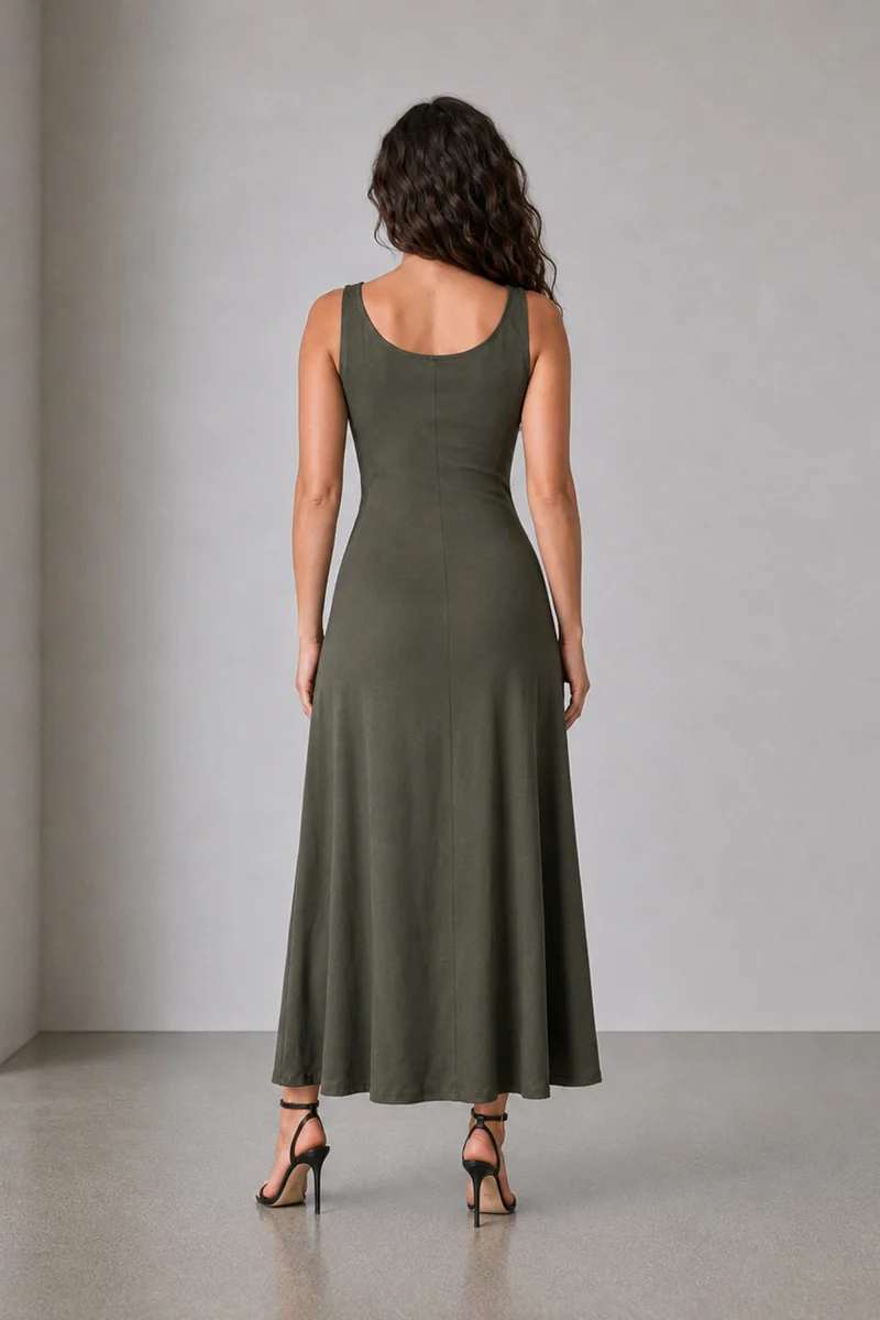 Briva|Viscose Broad Strap Panel Dress