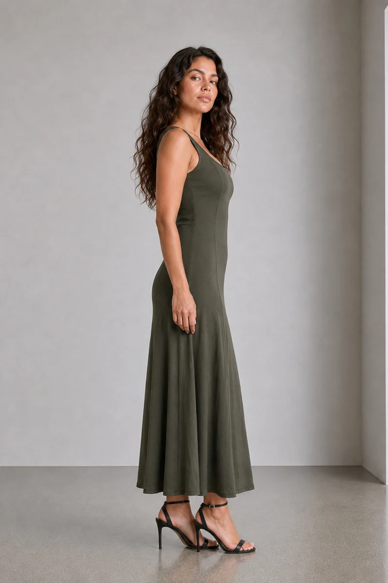 Briva|Viscose Broad Strap Panel Dress