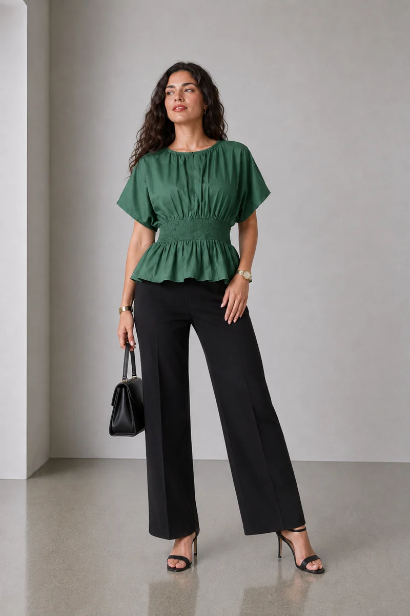 Nella|Cotton Smocked Waist Peplum Top