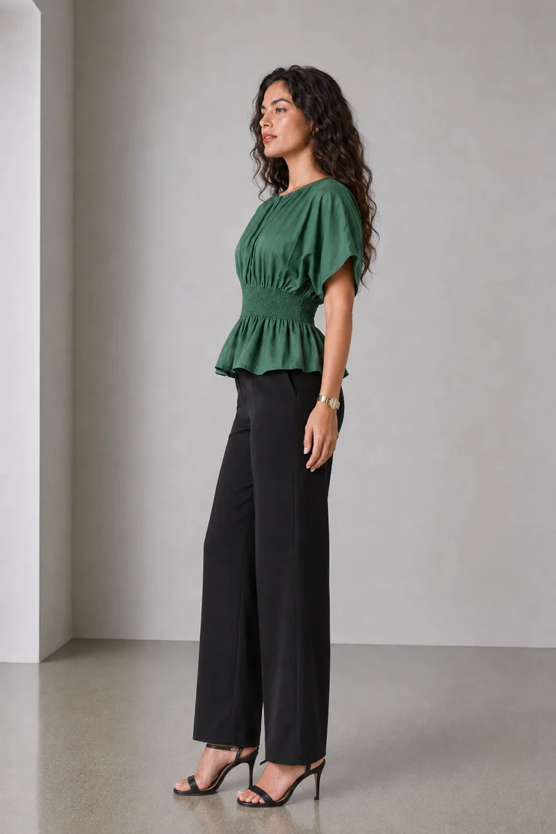 Nella|Cotton Smocked Waist Peplum Top
