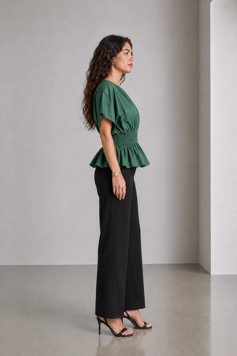 Nella|Cotton Smocked Waist Peplum Top