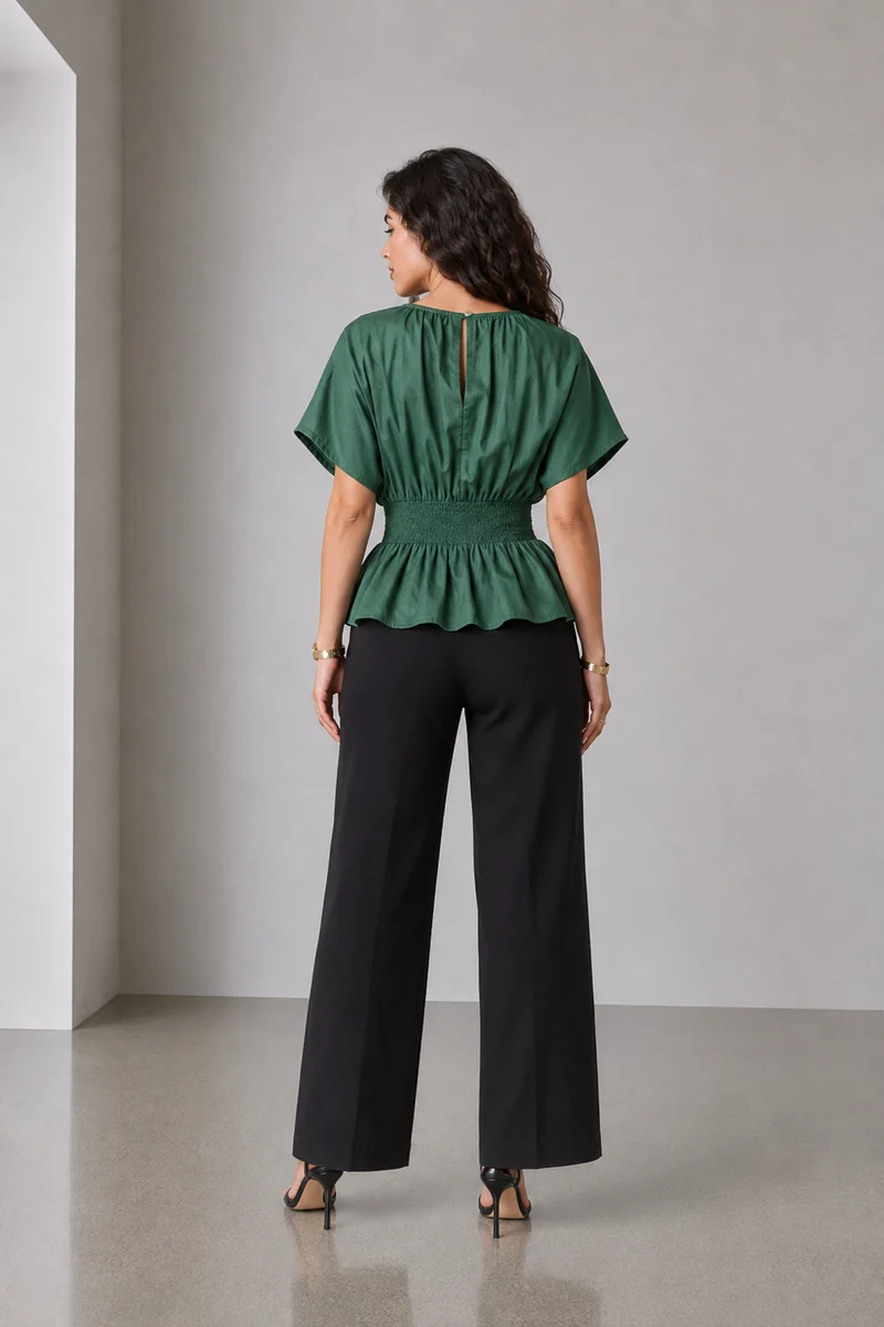 Nella|Cotton Smocked Waist Peplum Top