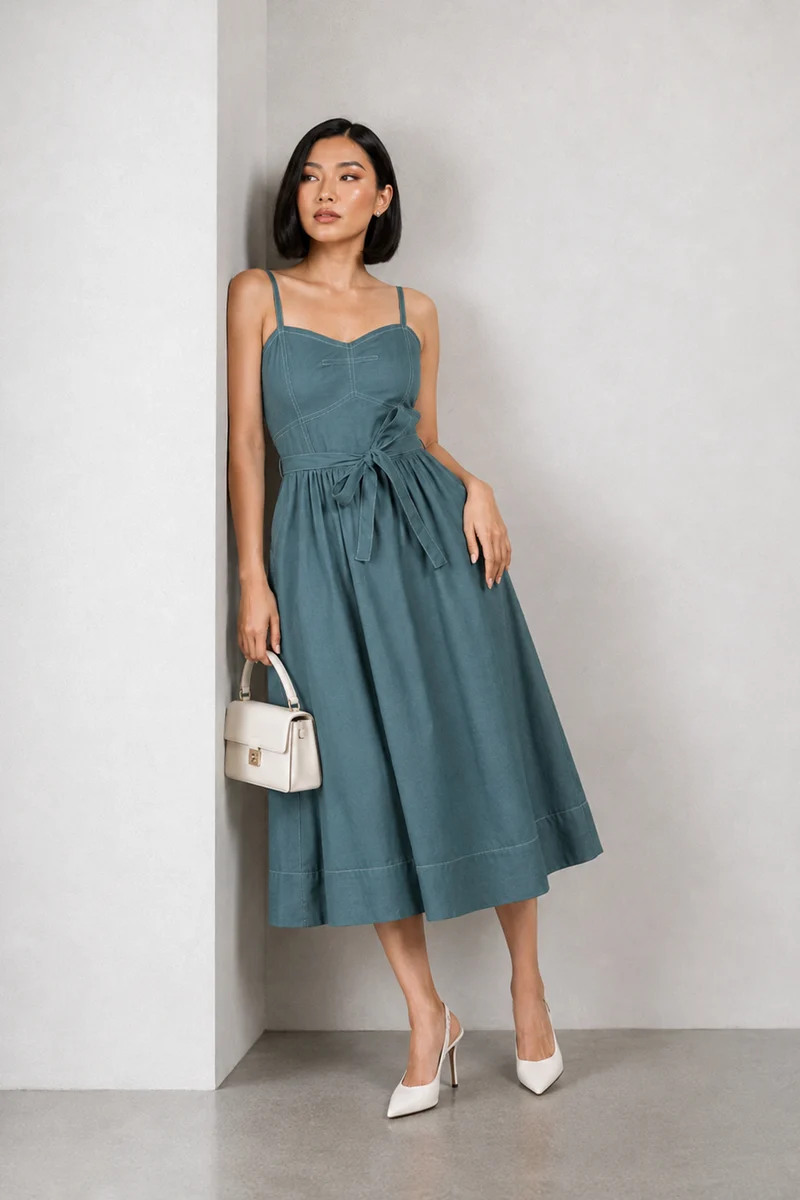 Eldin|Cotton Corset Style Dress With Belt