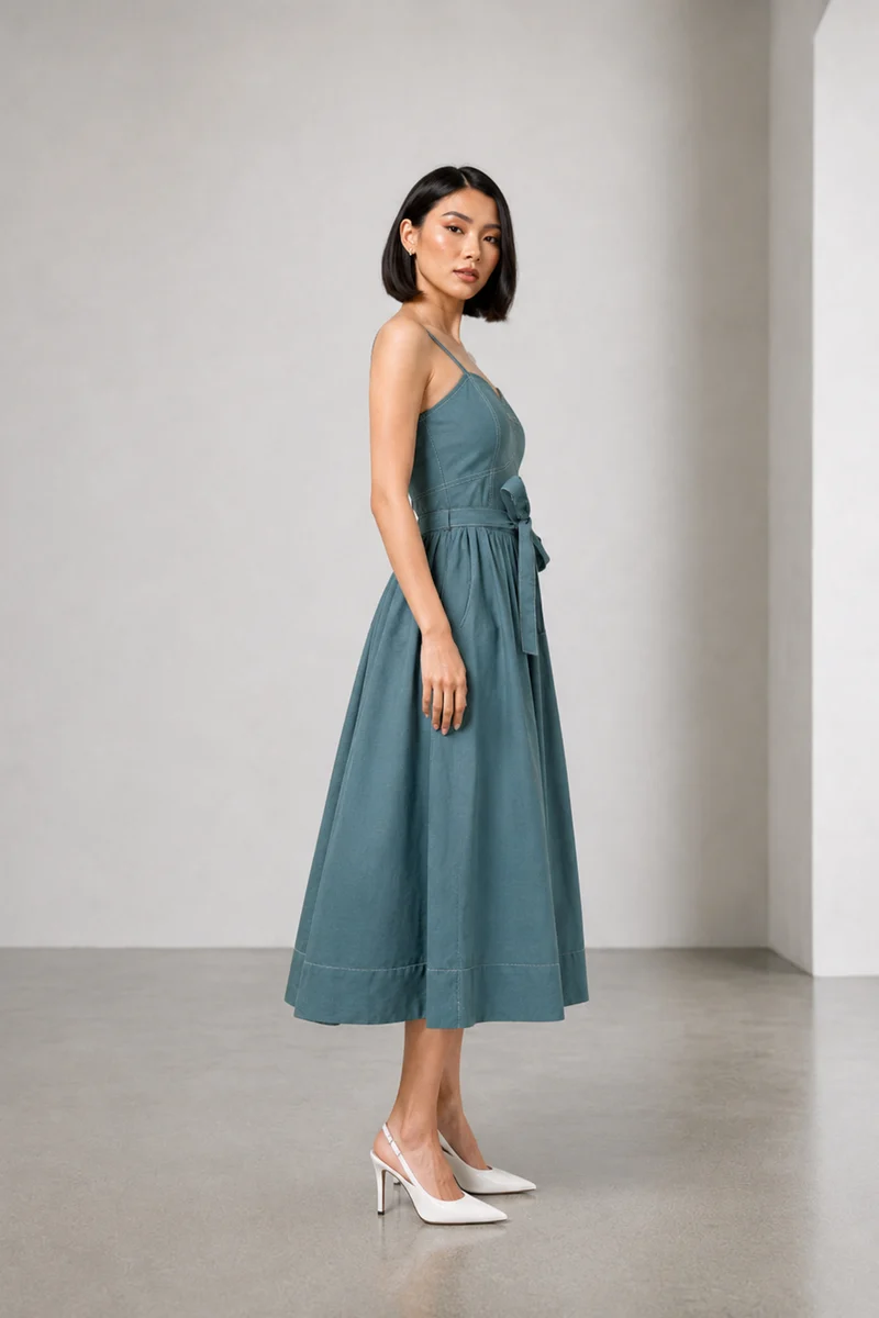 Eldin|Cotton Corset Style Dress With Belt