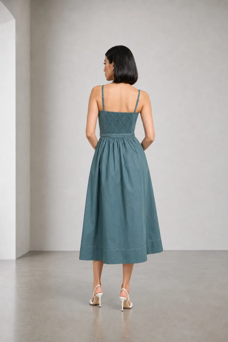 Eldin|Cotton Corset Style Dress With Belt