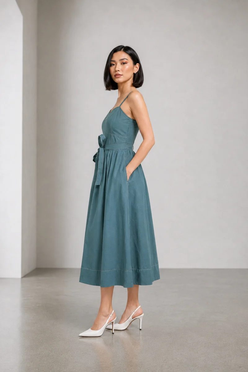 Eldin|Cotton Corset Style Dress With Belt