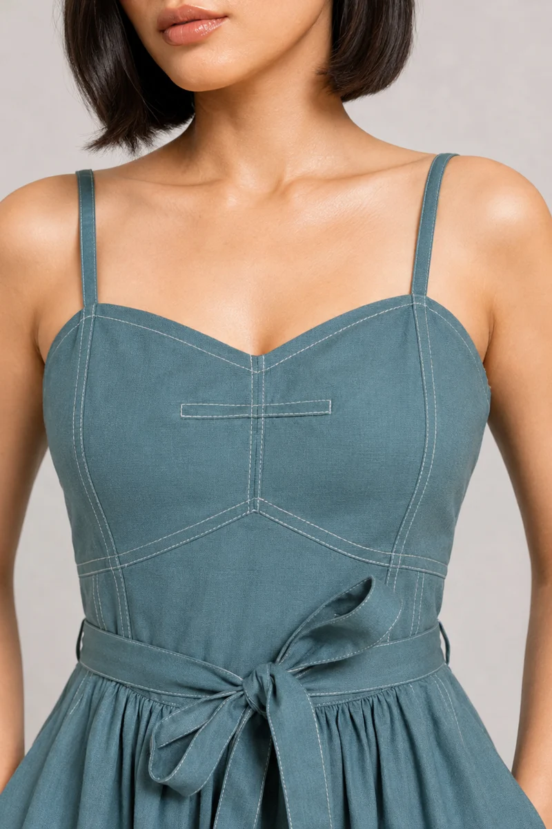 Eldin|Cotton Corset Style Dress With Belt
