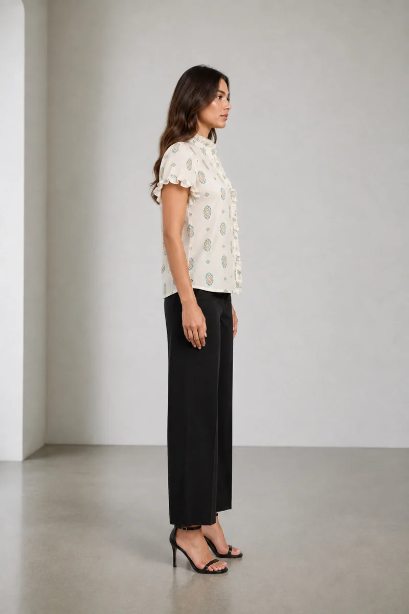 Elori|Ruffle Collar Short Sleeve Shirt