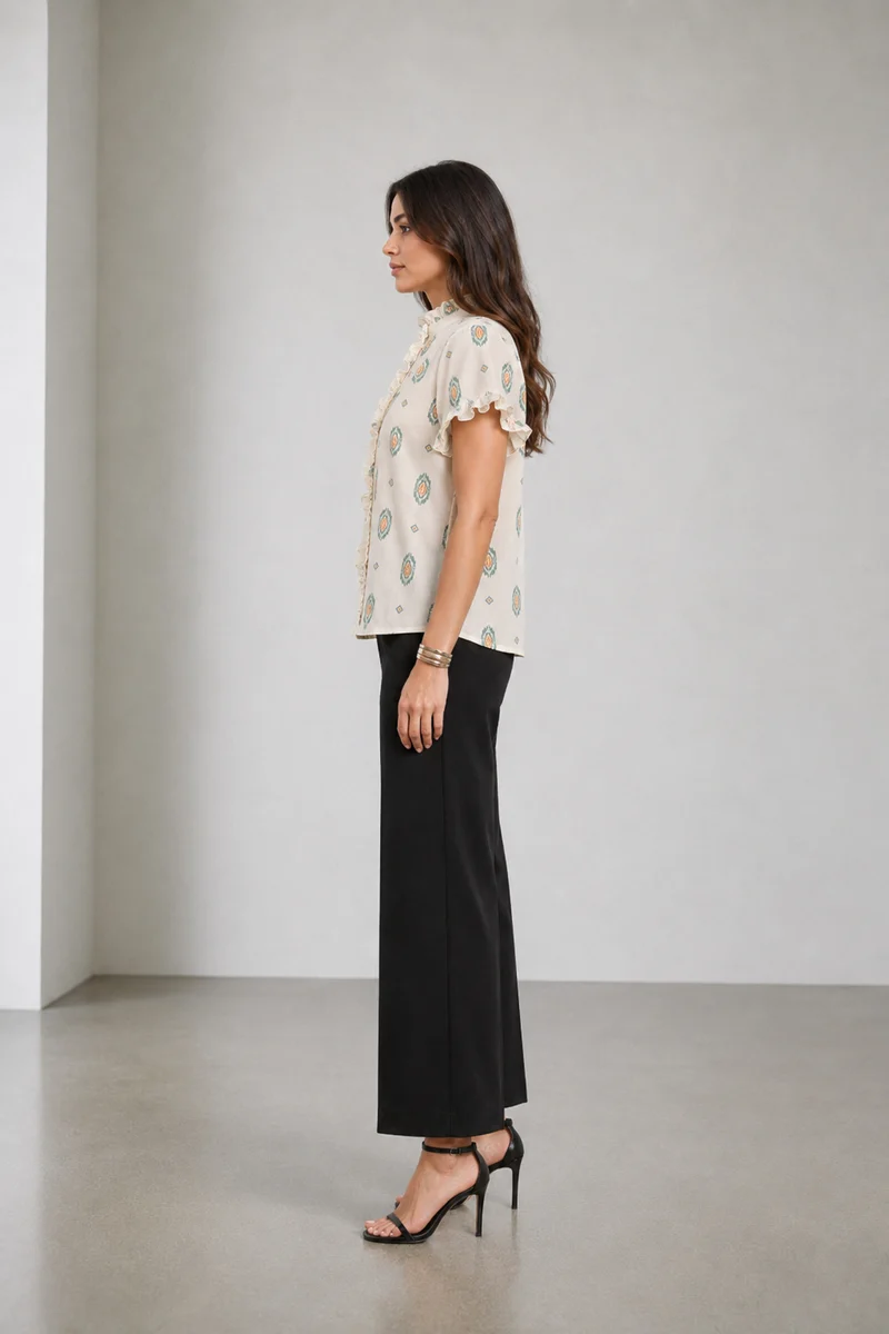 Elori|Ruffle Collar Short Sleeve Shirt