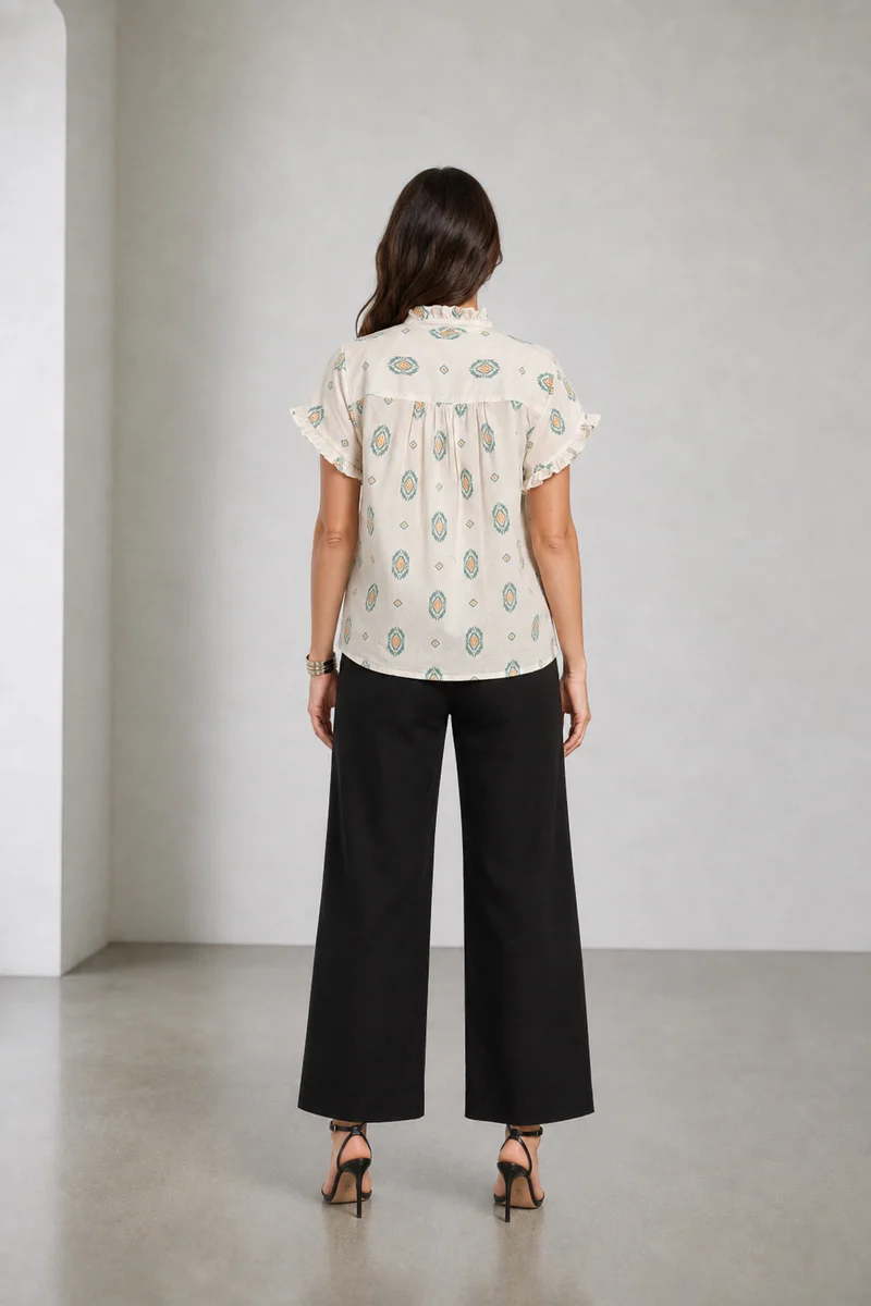 Elori|Ruffle Collar Short Sleeve Shirt
