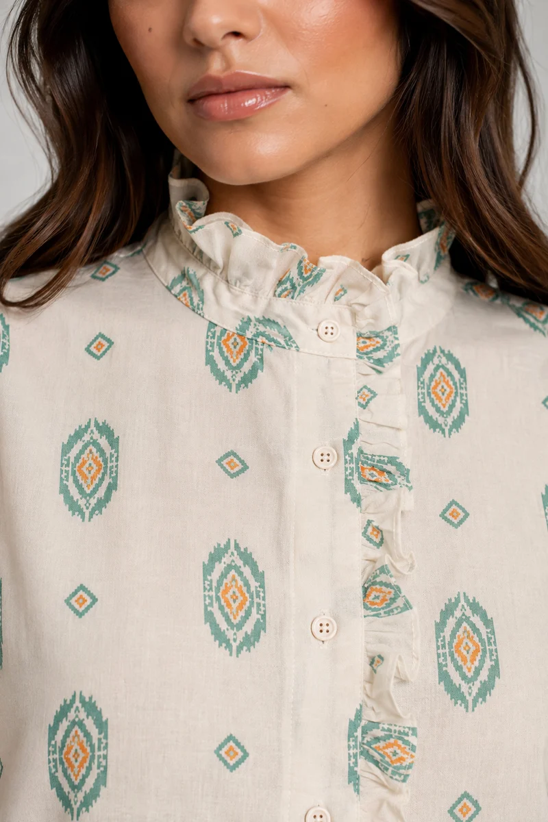 Elori|Ruffle Collar Short Sleeve Shirt
