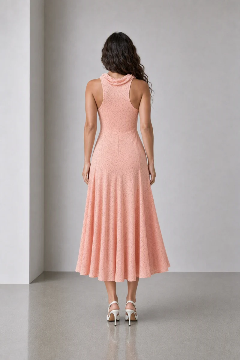 Varel|Viscose Cowl Neck Panelled Midi Dress