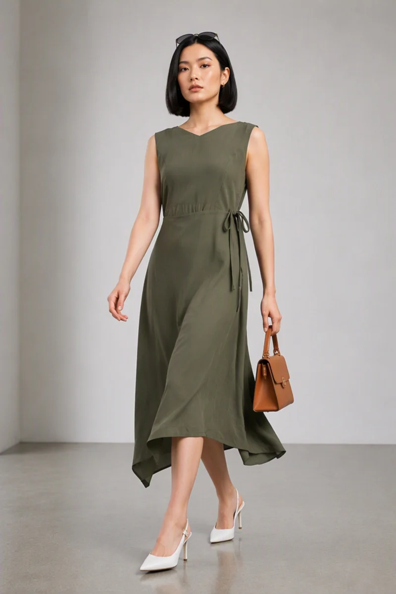 Vireoa|Viscose Asymmetric Wrap Midi Dress