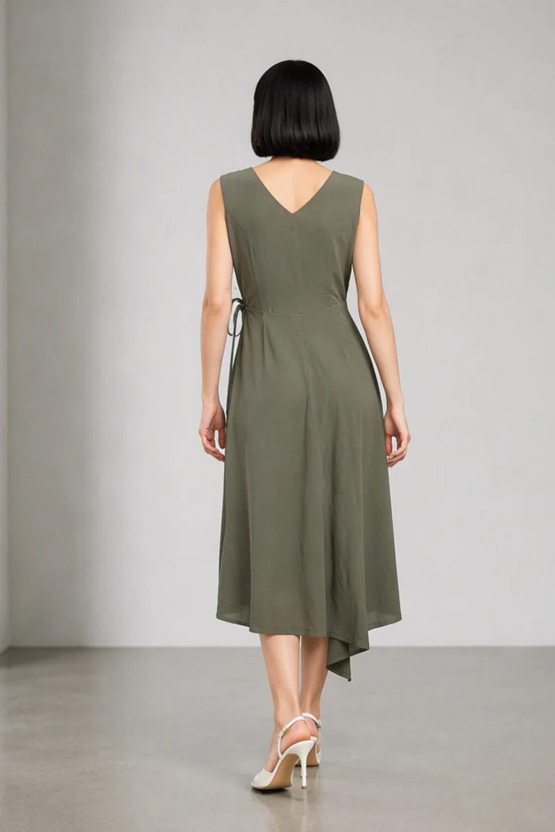 Vireoa|Viscose Asymmetric Wrap Midi Dress
