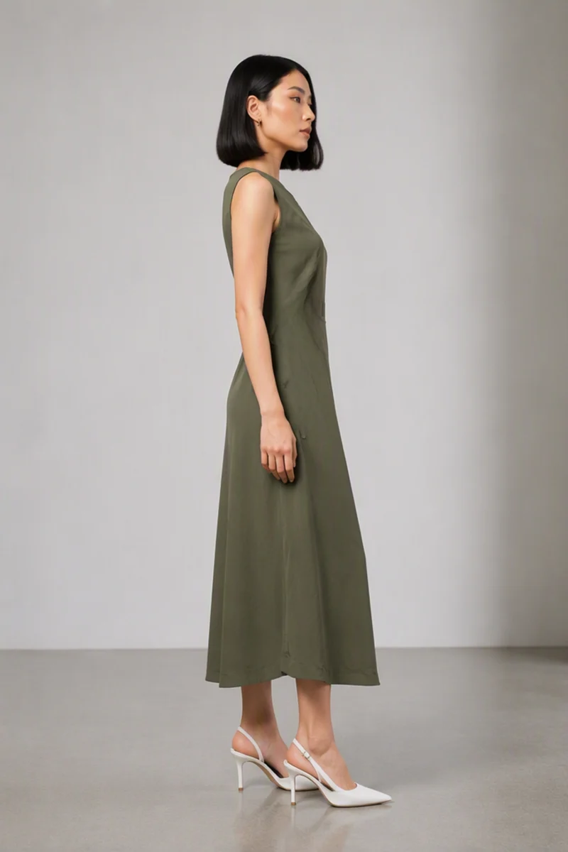 Vireoa|Viscose Asymmetric Wrap Midi Dress