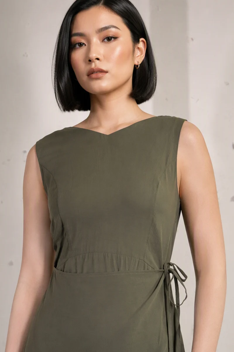 Vireoa|Viscose Asymmetric Wrap Midi Dress