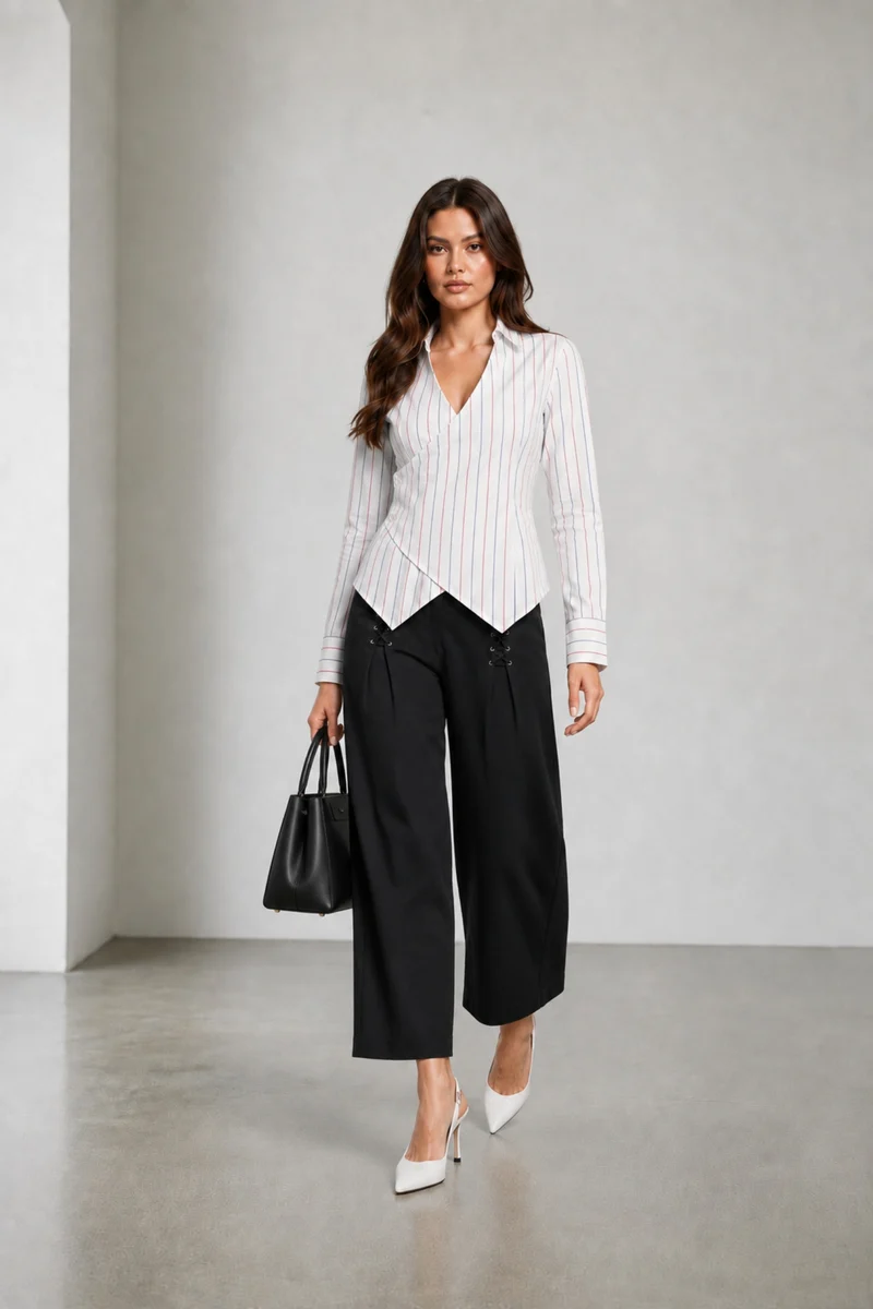 Arlis|Cotton Stripped Wrap Shirt