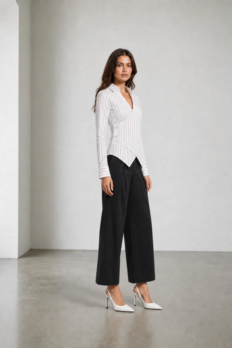 Arlis|Cotton Stripped Wrap Shirt