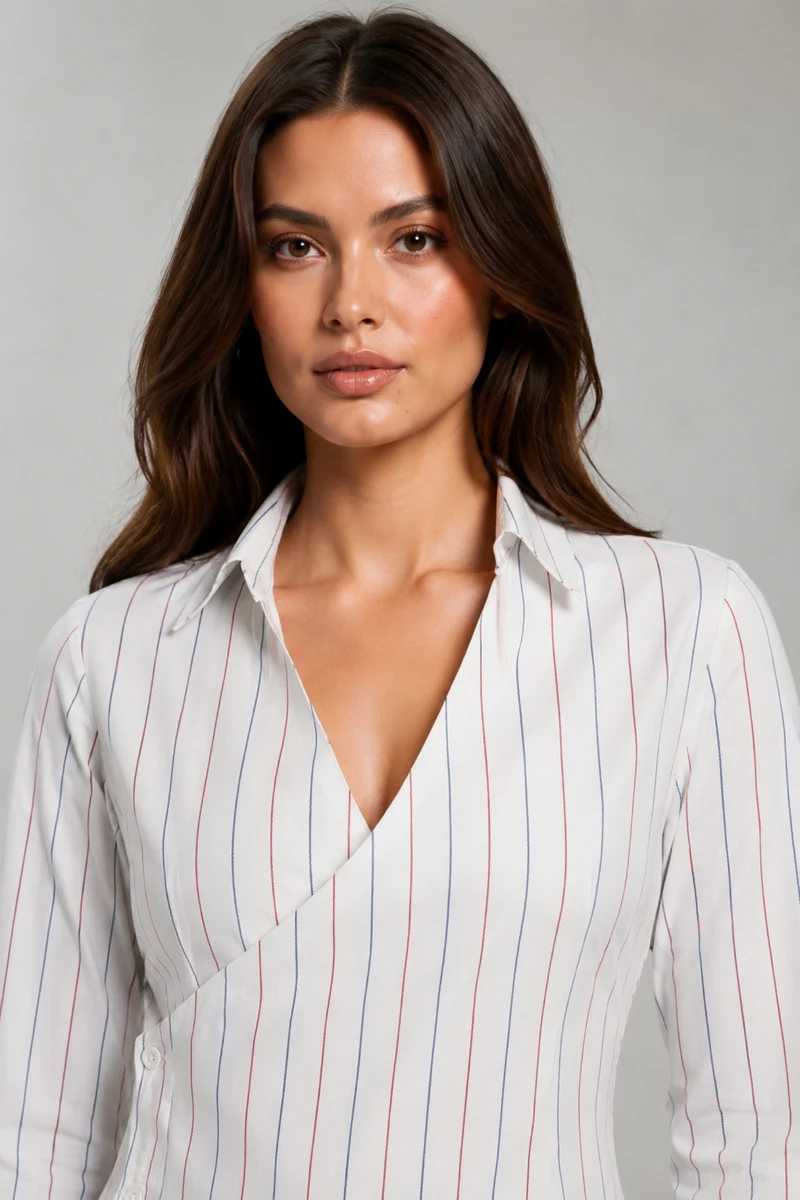 Arlis|Cotton Stripped Wrap Shirt