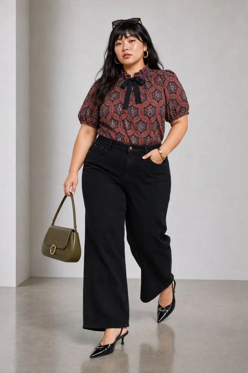 Tivori|Viscose Printed Tieup Neck Top
