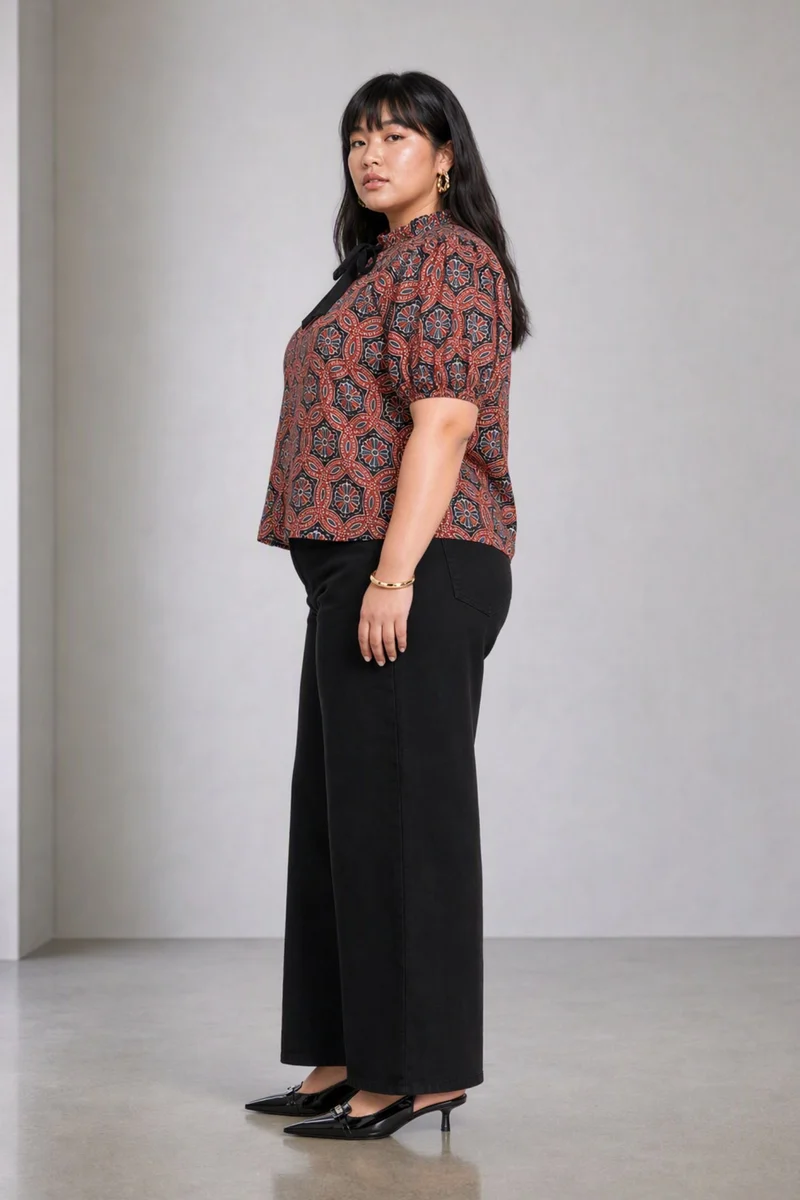 Tivori|Viscose Printed Tieup Neck Top