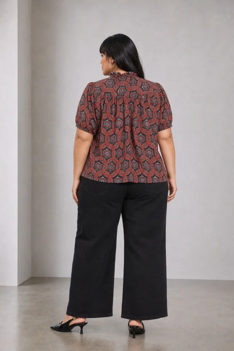 Tivori|Viscose Printed Tieup Neck Top