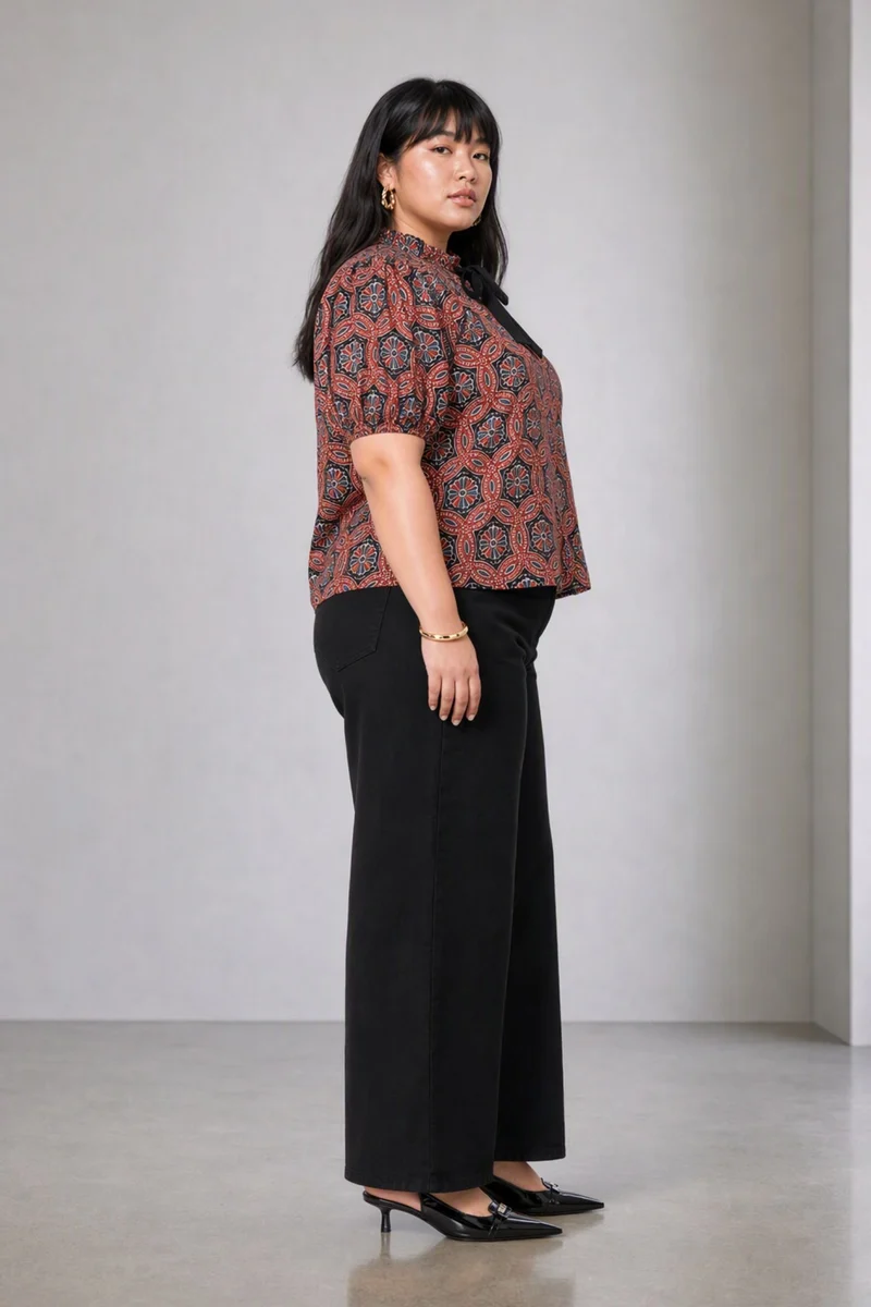 Tivori|Viscose Printed Tieup Neck Top