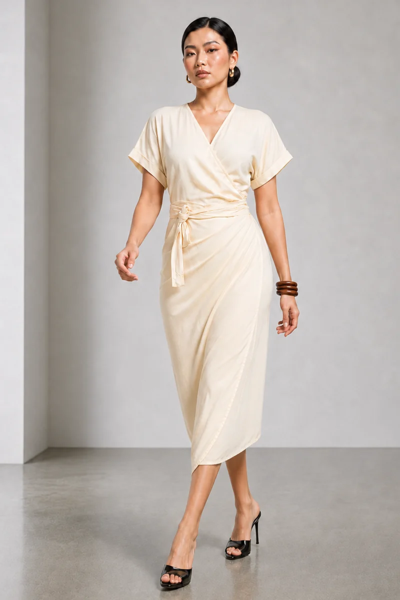 Almea|Viscose Wrap Midi Dress