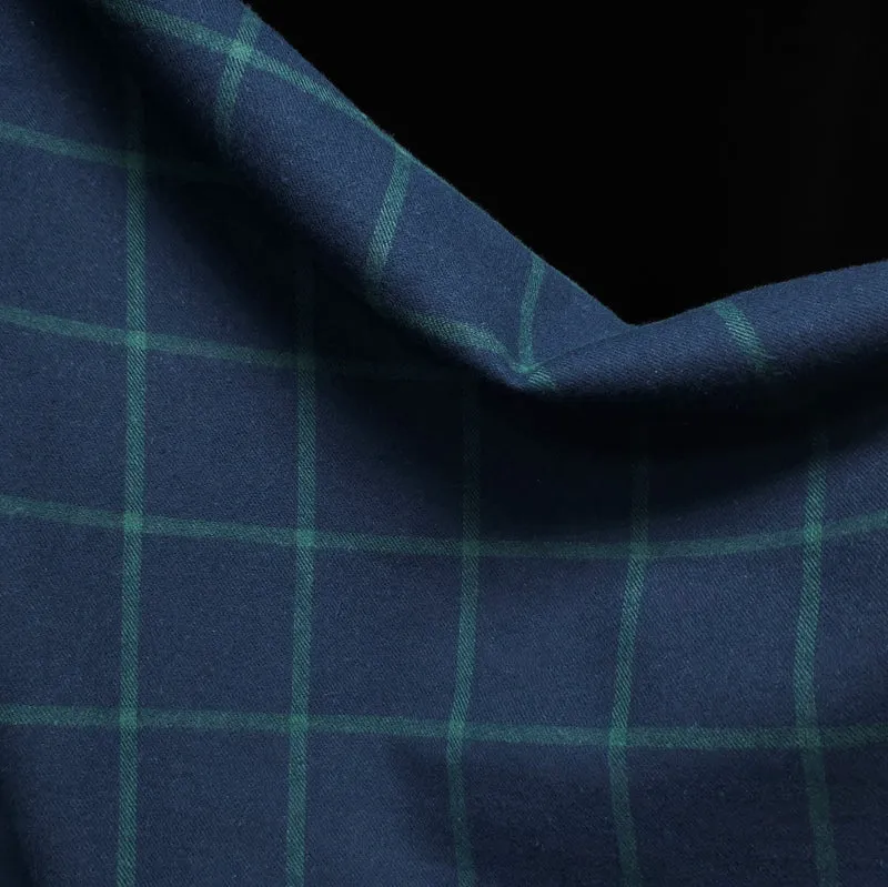Flanelle de coton haut de gamme | Carreaux fenêtre bleu marine & vert forêt