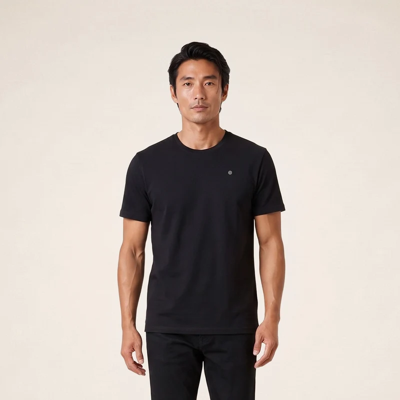 T-shirt manches courtes col rond 100% coton noir Théo