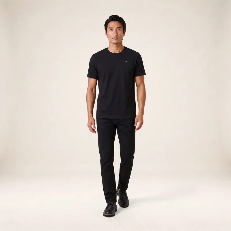 T-shirt manches courtes col rond 100% coton noir Théo
