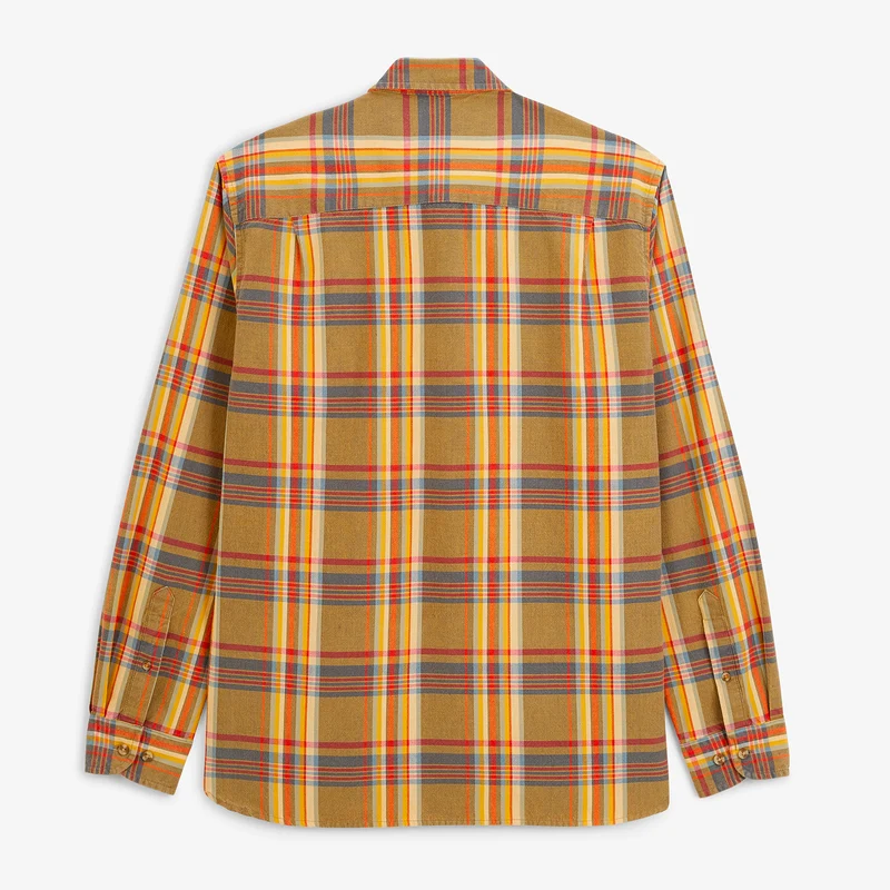Chemise manches longues coton chevron carreaux jaune moutarde