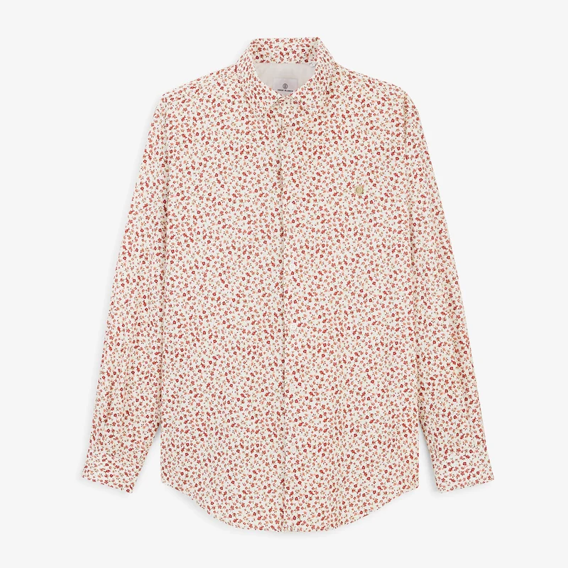 Chemise manches longues coton à fleurs rouge cerise