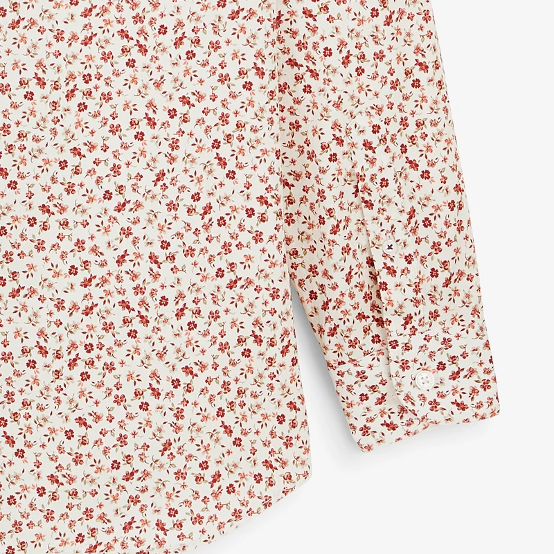 Chemise manches longues coton à fleurs rouge cerise