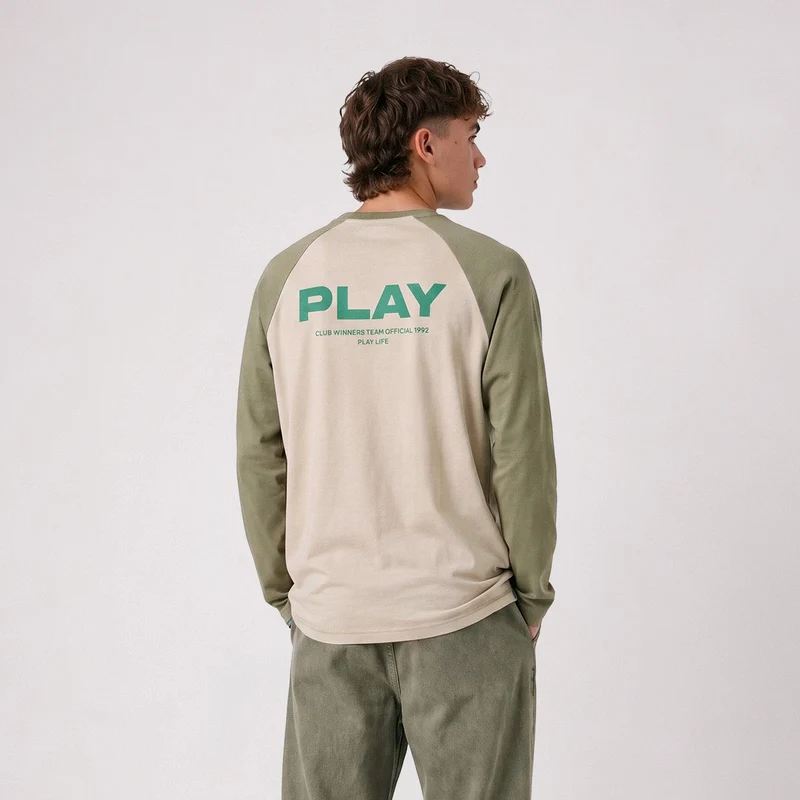 T-shirt manches longues imprimé coton beige sable et kaki SBPLAY