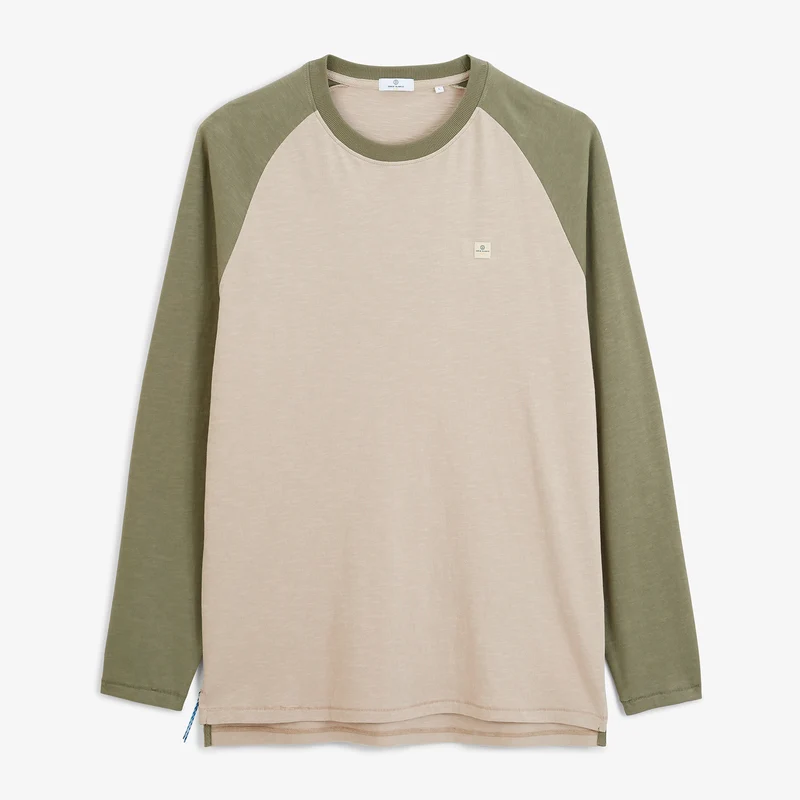 T-shirt manches longues imprimé coton beige sable et kaki SBPLAY
