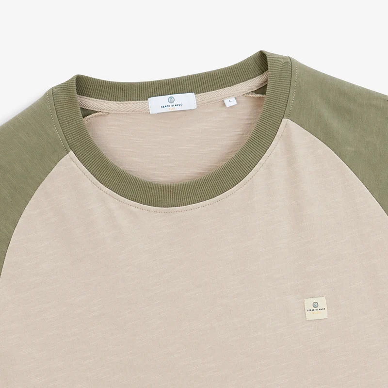 T-shirt manches longues imprimé coton beige sable et kaki SBPLAY