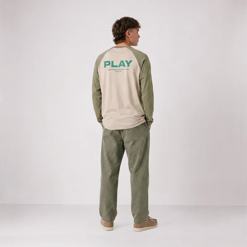 T-shirt manches longues imprimé coton beige sable et kaki SBPLAY