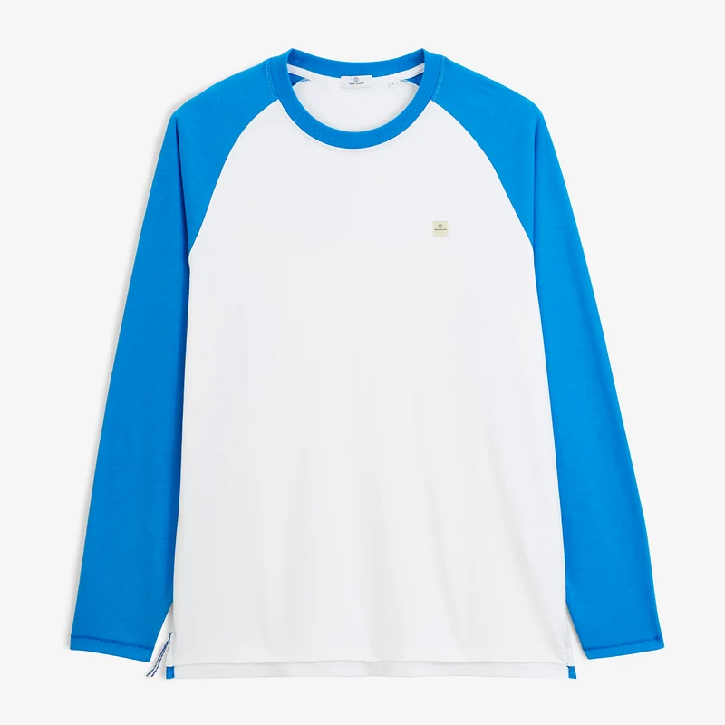 T-shirt manches longues imprimé coton blanc cassé et bleu roi SBPLAY