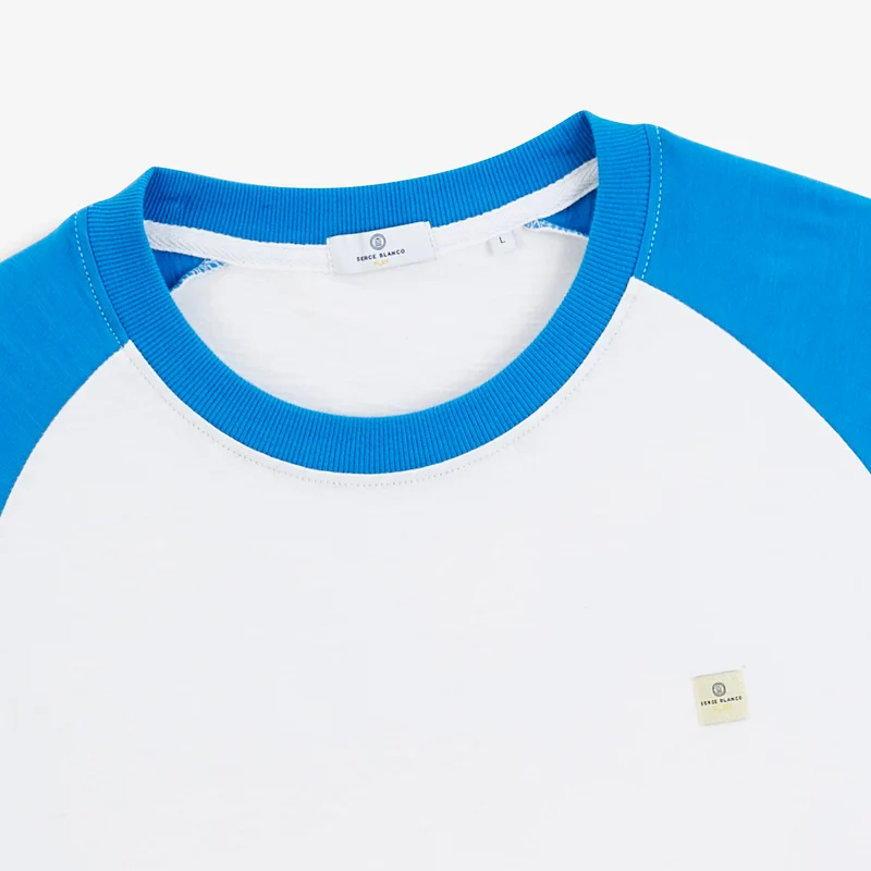 T-shirt manches longues imprimé coton blanc cassé et bleu roi SBPLAY
