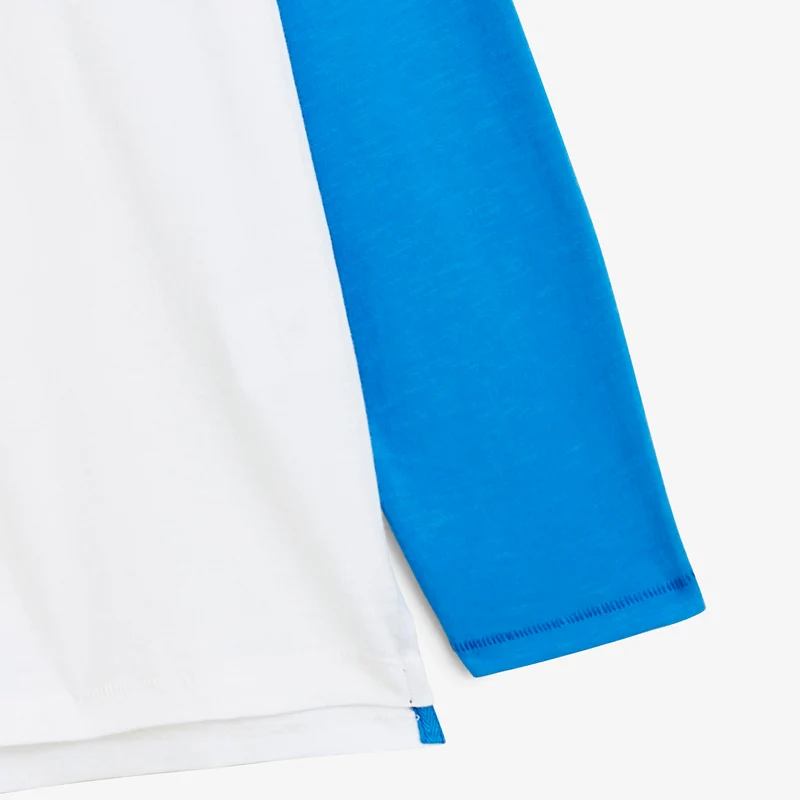 T-shirt manches longues imprimé coton blanc cassé et bleu roi SBPLAY