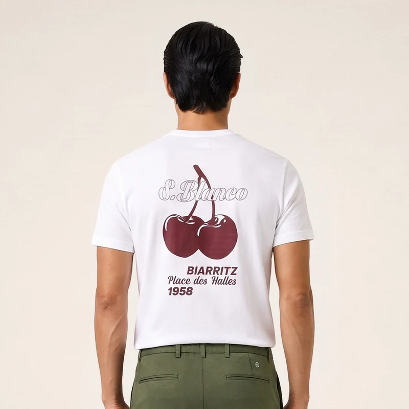 T-shirt manches courtes coton blanc Biarritz Cerises Théo